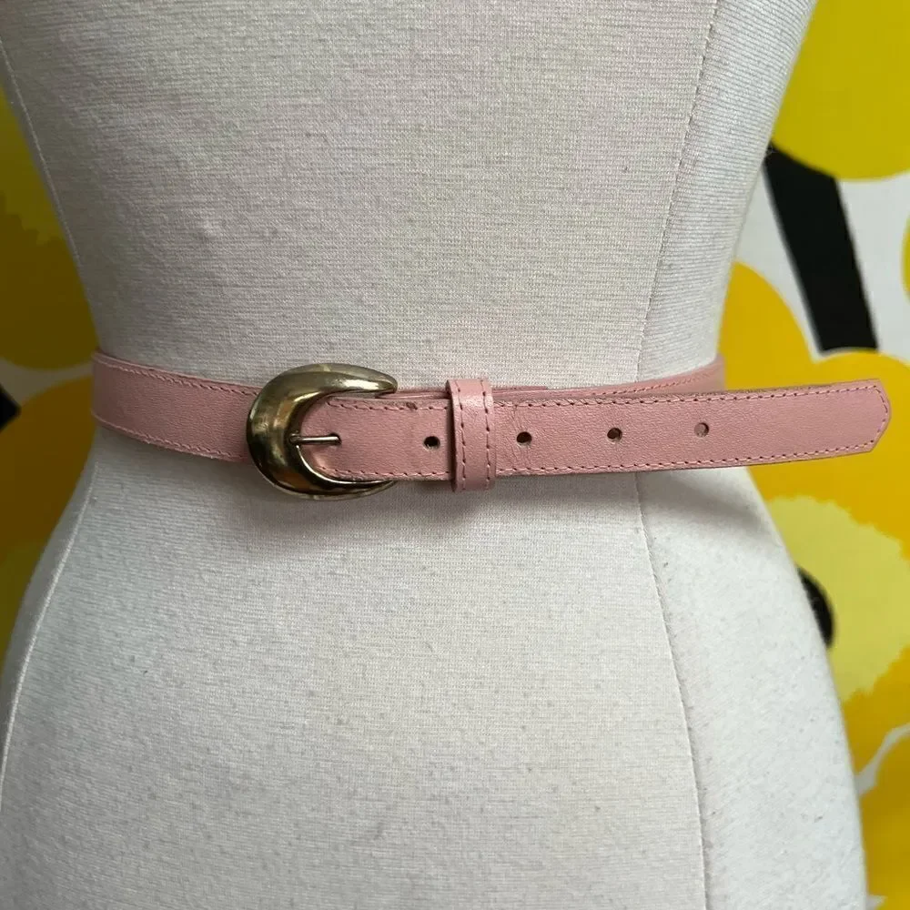 Vintage 1980s Pale Pink Gold Hardware Leather Belt